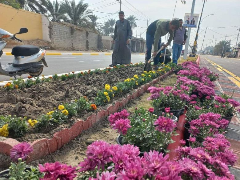 بالصور.. بلدية الجدول الغربي تباشر بزراعة الاوراد الموسمية